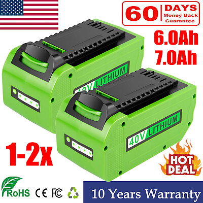#ad 1 2x 6.0Ah 7.0Ah 40V For Greenworks Lithium G MAX Battery 29472 29462 29252 LED $78.99