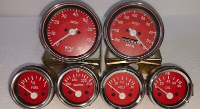 #ad Smiths Kit Elec Temp Oil Fuel Volt Speedometer Tacho 85 mm Red $33.99