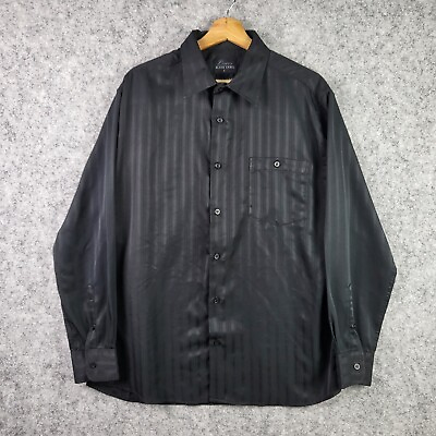 #ad Lowes Black Label Mens Button Up Shirt Size L Large Black Microfibre 1510 AU $15.95