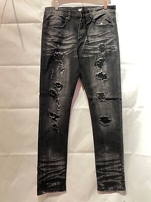 #ad Men#x27;s Bleeker Bleeker Distressed Jeans with Rips BLACK BLACK ACID WASH JM1299 $34.99