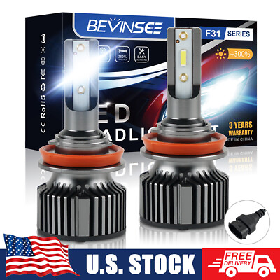 #ad Bevinsee H11 H8 H9 50W LED Headlight High Low Beam 6000K 6000LM White Bulbs Kit $9.99