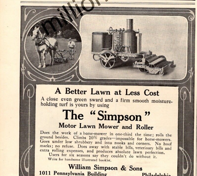 #ad 1909 Simpson Motor Lawn Mower original ad from Country Life Rare $14.50