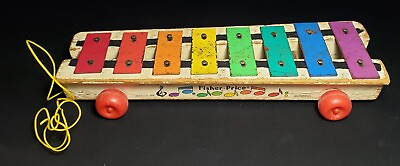 #ad Vintage Fisher Price Pull A Tune #870 1964 1978 with Pull Cord No Mallet $24.99