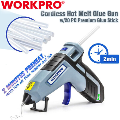 #ad WORKPRO Cordless Mini Hot Glue Gun Fast Preheating Glue Gun Kit w 20 PCS Sticks $28.99
