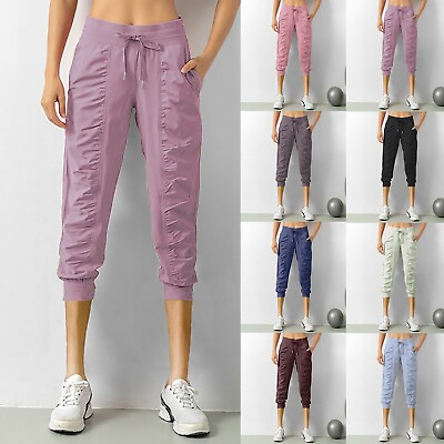 #ad Women#x27;s Jogging Bottoms 3 4 Crop Trousers Training Sports Straight Leg Trousers $17.66