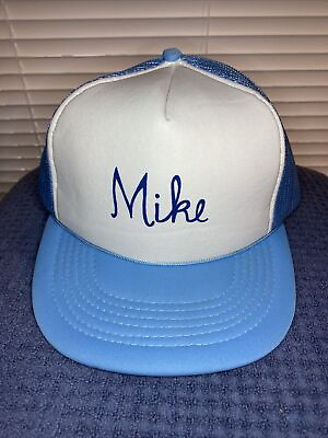 #ad VINTAGE MESH FOAM SNAP BACK HAT BLUE AND WHITE WITH NAME MIKE very cool $24.99