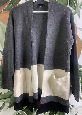 Eileen Fisher XXS Colorblock 100% Wool Open Cardigan Sweater Gray Black amp; Cream #ad $27.99