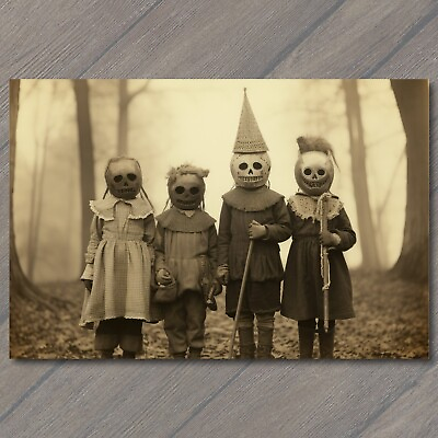 #ad 👻 POSTCARD Weird Creepy Vintage Vibe Kids Masks Halloween Cult Unusual Family $6.00
