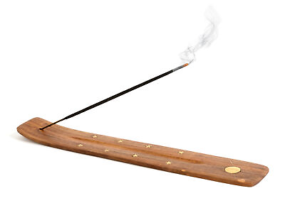 #ad Wooden Incense Holder for Sticks with Inlays of Brass SUN 10 inches Long $3.99