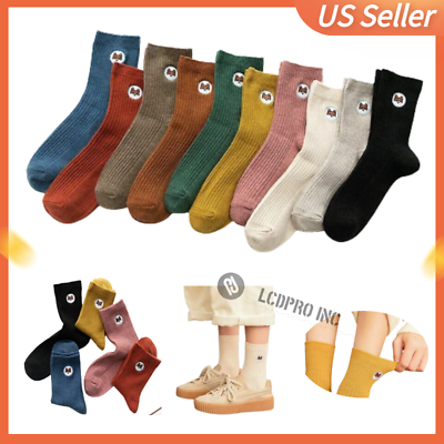 #ad Ankle Socks High Cartoon Cotton Dog Embroidered Tube Breathable Crew Sock Women $3.55