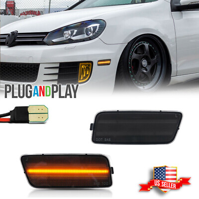 For 2010 2014 VW MK6 Golf GTI Front Amber LED Side Marker Light Lamp Smoked Pair $29.99