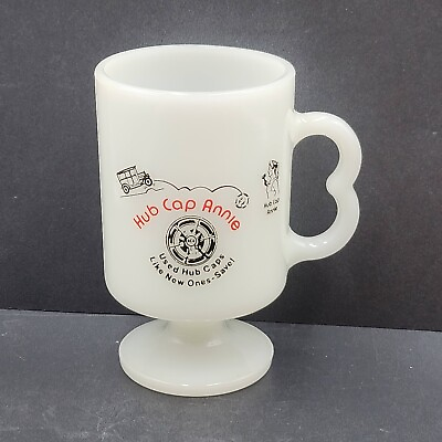 #ad Vintage Hub Cap Annie Milk Glass Coffee Mug Cup USA $18.00