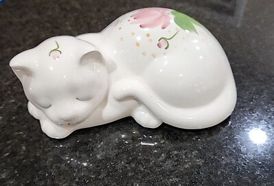 #ad Vintage Lasting Products Ceramic Sleeping Cat W Sticker Hand Painted Made In USA $13.00