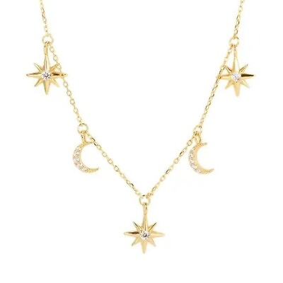 #ad Lovely Dainty North Star amp; Crescent Moon Charm Necklace Celestial Necklace $29.00