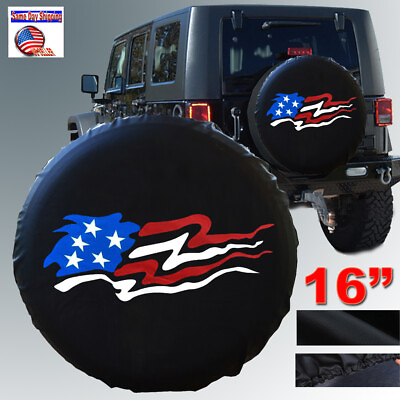 #ad 16quot; BLACK SPARE WHEEL TIRE COVER American Flag For Jeep Liberty Wrangler size L $15.83