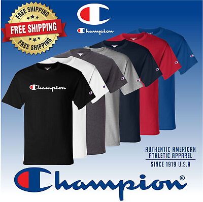 #ad #ad Champion Jersey Tee Short Sleeve TShirt Men Classic Ring Spun Cotton Script Logo $19.99