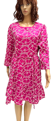 #ad Draper James RSVP Embroidered Floral Half Sleeve Fuchsia Ivory Short Dress Sz XL $45.97