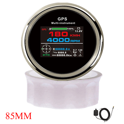 #ad 10 in 1 GPS Speed Tachometer ODO Water Temp Fuel Oil Pressure Voltage Hour Gauge $130.97