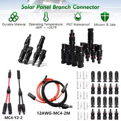 #ad Solar Panel Y T Branch Cable Connection Waterproof Adapter Connector Extension $7.99