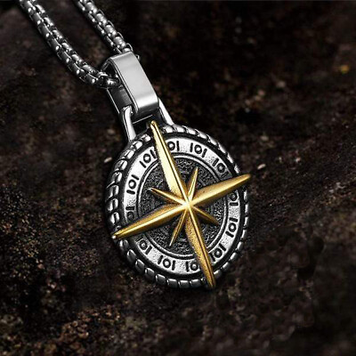 Nautical North Star Compass Pendant Necklace Cool Mens For Gift Stainless Steel $10.99