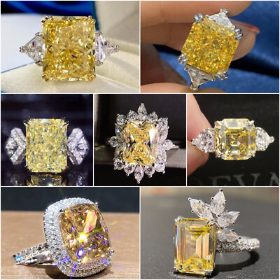 #ad 925 Silver Plated Ring Yellow Cubic Zircon Women Engagement Jewelry Sz 6 10 C $3.78