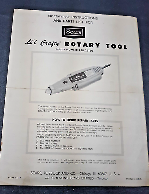 #ad Sears Craftsman Manual Little Crafty Rotary Tool #758.25160 $9.99