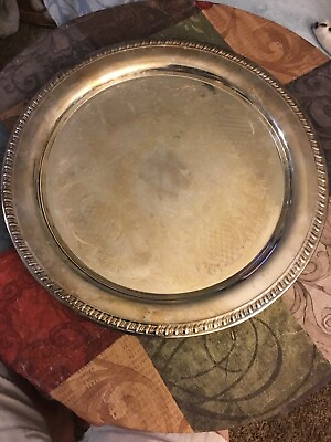 #ad Vintage Leonard Silverplate Round 12quot; Tray Platter Pineapple Floral #598 Italy $25.00