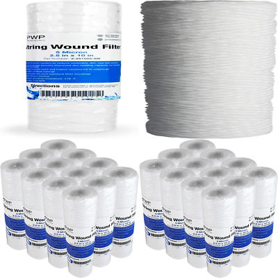 #ad String Wound Sediment Water Filter Cartridge Standard 2.5X10quot; 10 Micron 25 Pack $48.22