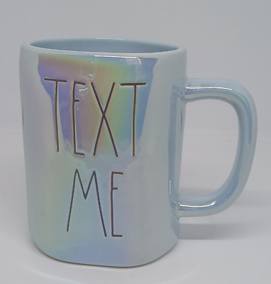 #ad Rae Dunn Ceramic 18oz Blue Pearl Iridescent Text Me Coffee Mug $15.15
