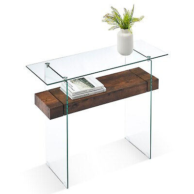 #ad Ivinta Console Table with Wood Shelf Narrow End Table with Glass Tabletop $179.90