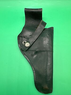 #ad Vintage Black Gun Leather Pistol Holster Unknown Model $29.99