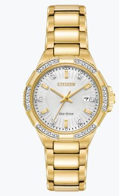 #ad Citizen Womens Eco Drive Riva Diamonds Markers Date Gold Watch 30MM EW2462 51A $117.99