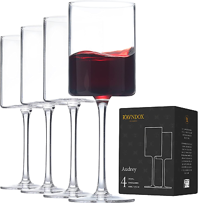 #ad Square Wine Glasses WG4 White or Red Wine Glasses Set of 4 14 Ounce $53.99