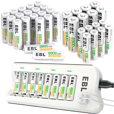 #ad #ad EBL Rechargeable AA AAA Ni MH Batteries 800 1100 2300 2800mAh 8 Slot Charger LOT $29.99