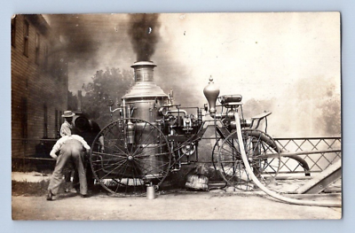 #ad RPPC 1907. ALBION MICH. TESTING SILSBY ROTARY. BRASS FIRE ENGINE. POSTCARD DB44 $75.00