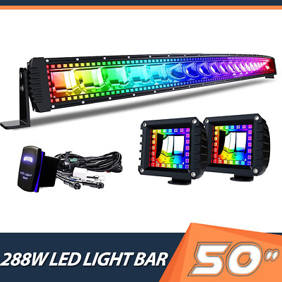 #ad 50inch RGB Curved Led Light Bar Color Changing amp; Harness Kit For 4x4 SUV Truck $195.99
