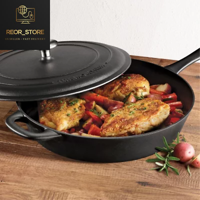 Tramontina 12quot; Cast Iron Skillet Frying Pan With Lid Oven Safe Covered 12.5quot; #ad $49.75
