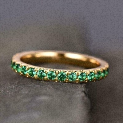 #ad 2.30Ct Round Cut Simulated Green Emerald Pretty Band Ring 14k Yellow Gold Plated $119.99