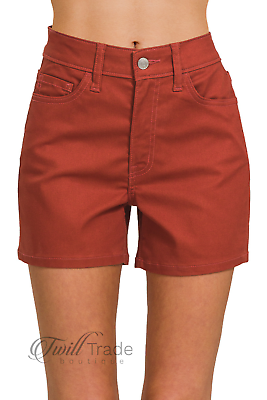 #ad Zenana Rust High Rise Stretch 5 Pocket Jean Shorts NEW $33.00
