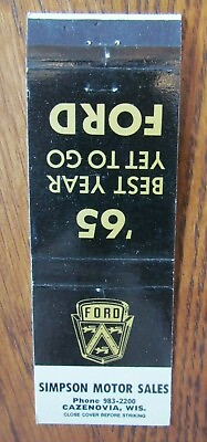 #ad 1965 FORD CAR DEALER: SIMPSON MOTOR SALES CAZENOVIA WISCONSIN G9 $6.98