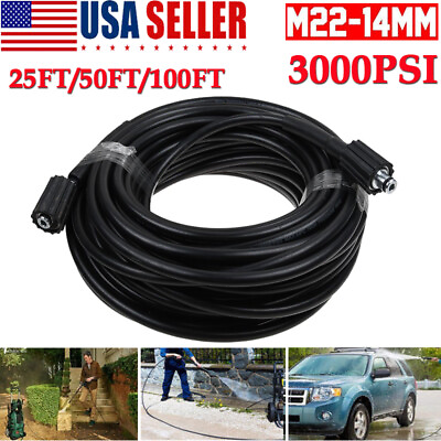 #ad 25 50 100FT 3000 Psi High Pressure Power Washer Hose Extension M22 14 Connection $27.00