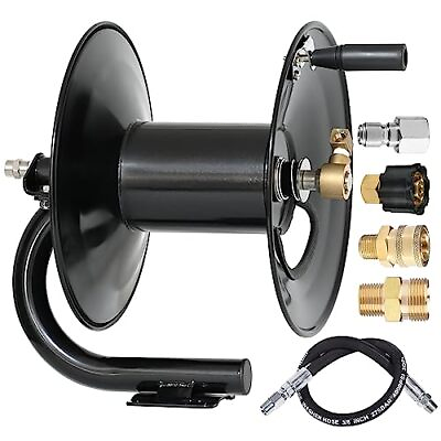 #ad Pressure Washer Hose Reel 150 Ft With Jumper Hose 3ft Heavy Duty Steel Manual Cr $241.45
