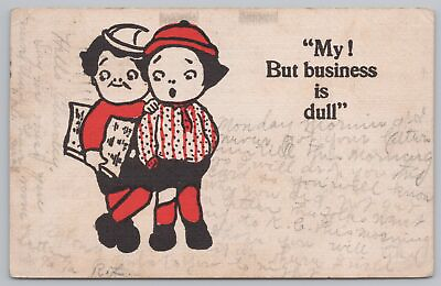 #ad Greetings My But Business Is Dull Kids W Newspaper PM 1907 Vintage Postcard $3.00