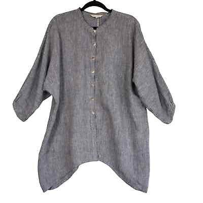 #ad Kleen Linen Button Up Shirt Womens Size Medium Loose Artsy Tunic Lagenlook $27.69