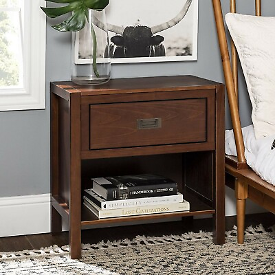 #ad Walker Edison Traditional Simple Wood Rectangle Side Table 1 Drawer Walnut OS162 $110.49