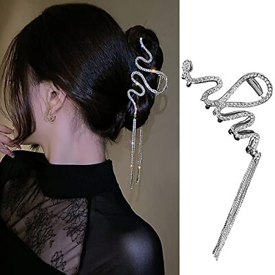 #ad 1Pcs Metal Sliver Hair Claw Clips with Bring Rhinestones Tassel Fashion Desig... $9.85