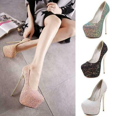 #ad Women Bride High Stiletto Heel Pumps Platform Casual Shoes Glitter Wedding Party $48.99