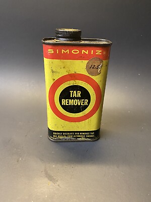 Vintage RARE 1950s Simoniz Tar Remover 8 Oz Advertising Yellow Bullseye Tin Can $39.99