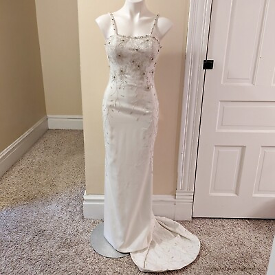 Landa white sheath wedding dress with beautiful silver floral beading size 0 $200.00