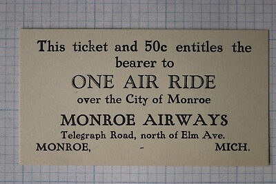 #ad Monroe Airways MI Air ride tour city aerial view fair airplane helicopter Mint $7.41